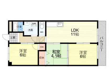 シャトー塚口(3LDK/4階)の間取り写真