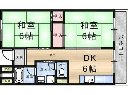 第2ハイツ武庫庄(2DK/2階)の間取り写真