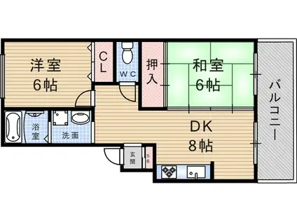 ニューエクセル武庫之荘(2DK/4階)の間取り写真