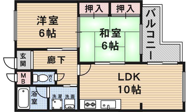 グランドシャトーキシ(2LDK/2階)の間取り写真
