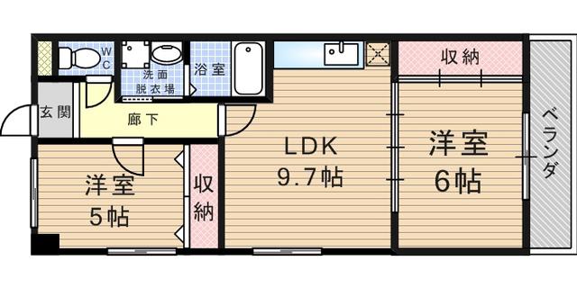 シャトー森陽(2LDK/3階)の間取り写真
