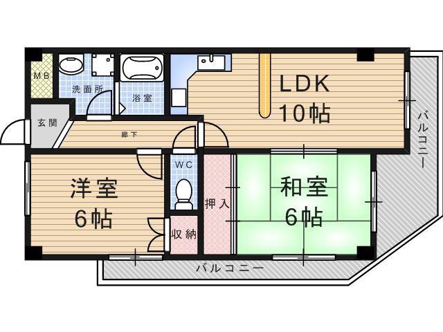 ヴィエント武庫之荘(2LDK/5階)の間取り写真