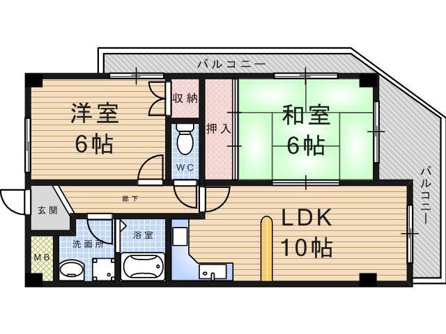 ヴィエント武庫之荘(2LDK/6階)の間取り写真