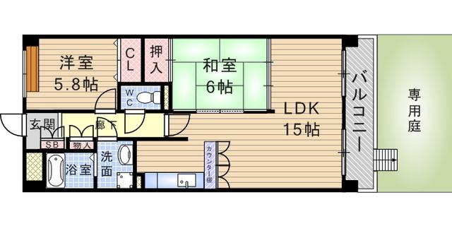 ウィンドフォール武庫之荘(2LDK/1階)の間取り写真
