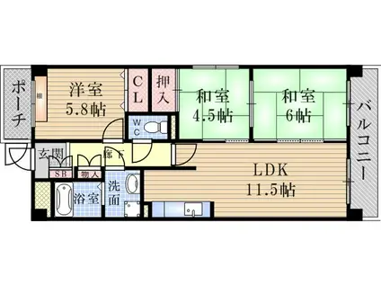 ウィンドフォール武庫之荘(3LDK/4階)の間取り写真