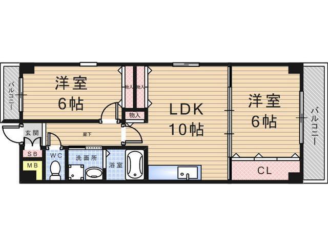 ピアチェボーレ(2LDK/3階)の間取り写真