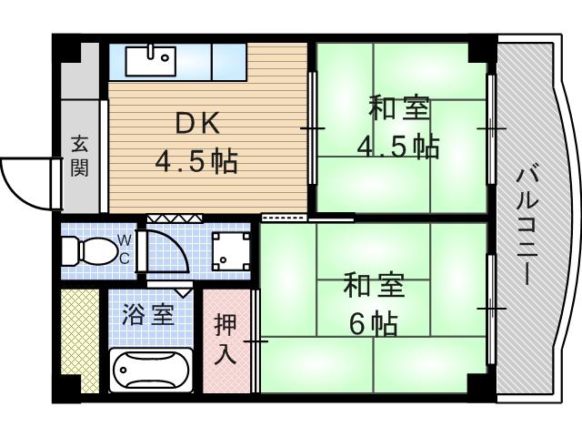 オークハイツ(2DK/2階)の間取り写真