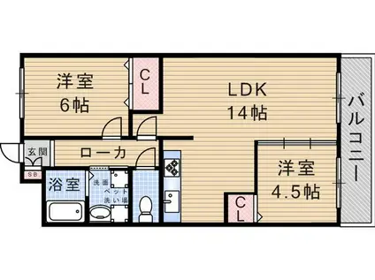 マンションエルミナール(2LDK/4階)の間取り写真
