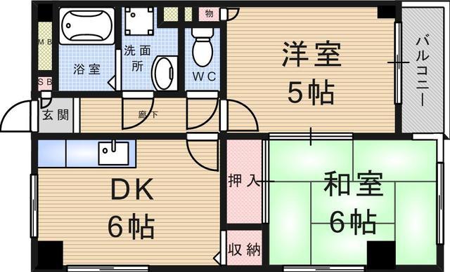 アルカレセンス武庫之荘(2DK/3階)の間取り写真