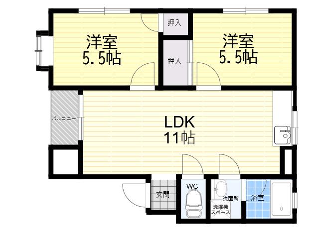 アーバン大西(2LDK/2階)の間取り写真