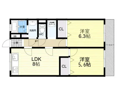 ローレルハイツ(2DK/4階)の間取り写真