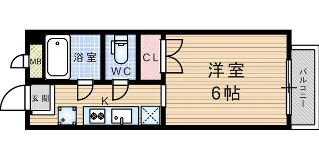 カトルセゾン西昆陽(1K/2階)の間取り写真