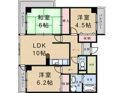 ケイジェイ・レジデンス南武庫之荘(3LDK/5階)の間取り写真