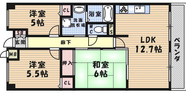 AGUA(3LDK/5階)の間取り写真