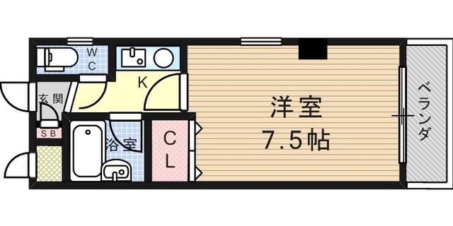 ハイツアルペン武庫之荘(1K/3階)の間取り写真