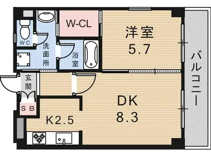 アウローラ武庫之荘(1LDK/2階)の間取り写真