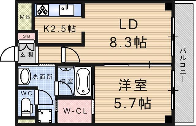 アウローラ武庫之荘(1LDK/6階)の間取り写真