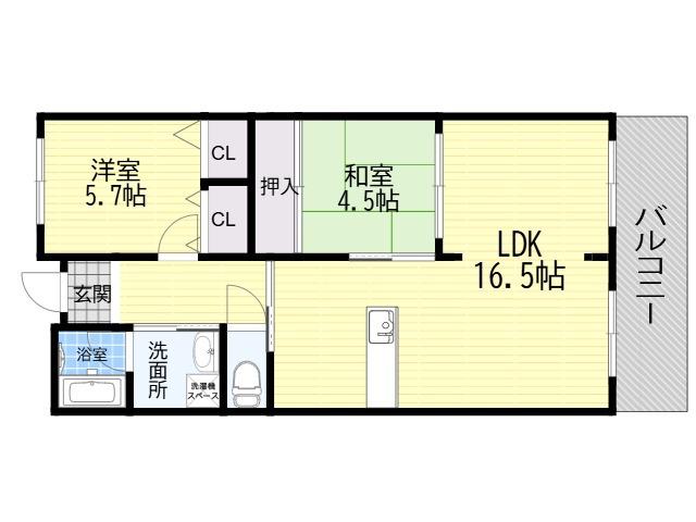 グランド-ル南野(2LDK/2階)の間取り写真