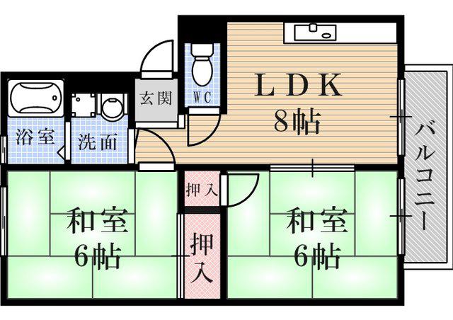 エクセル武庫川Ⅱ(2LDK/1階)の間取り写真