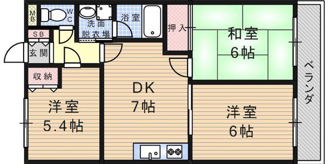 グランエクセル武庫(3DK/1階)の間取り写真
