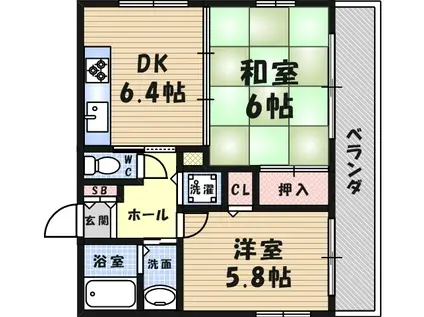 ウエストイン武庫之荘(2DK/4階)の間取り写真