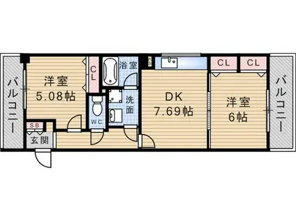 インタルシオ武庫之荘(2DK/2階)の間取り写真