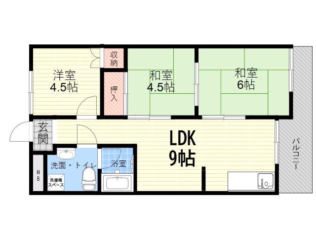 ハイツホリウチ(3LDK/3階)の間取り写真
