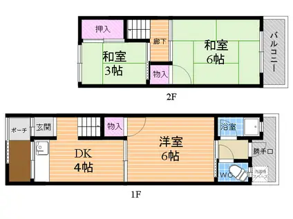 JR東海道・山陽本線 立花駅 徒歩18分 2階建 築52年(3DK)の間取り写真