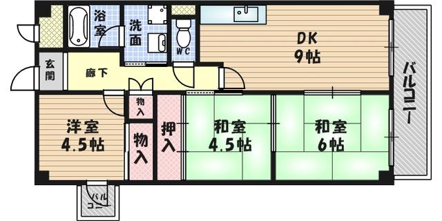 パル武庫北(3DK/4階)の間取り写真