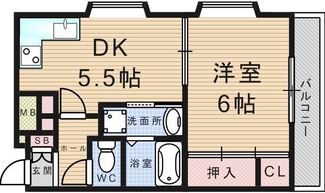 サンロイヤル武庫之荘Ⅱ(1DK/2階)の間取り写真