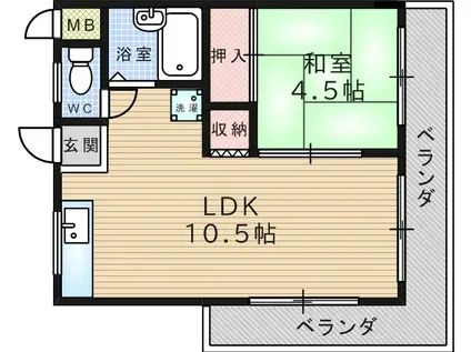 アリーザ武庫之荘(1LDK/2階)の間取り写真