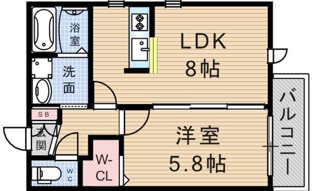 へーベル武庫之荘(1LDK/2階)の間取り写真