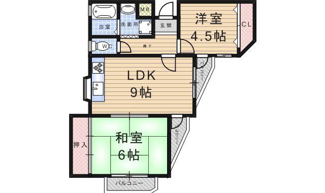 エスポワール武庫之荘北5(2LDK/3階)の間取り写真