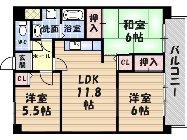 アルカディア武庫之荘東(3LDK/6階)の間取り写真