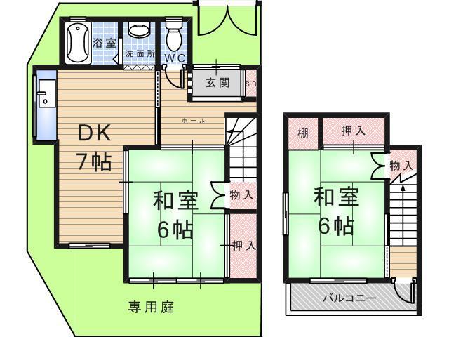阪急神戸本線 武庫之荘駅 徒歩8分 2階建 築60年(2DK)の間取り写真