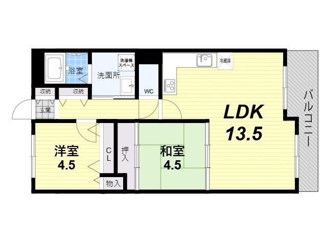 コスモ塚口(2LDK/2階)の間取り写真