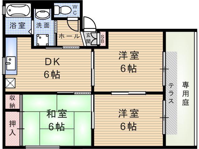 アベニュー武庫(3DK/1階)の間取り写真