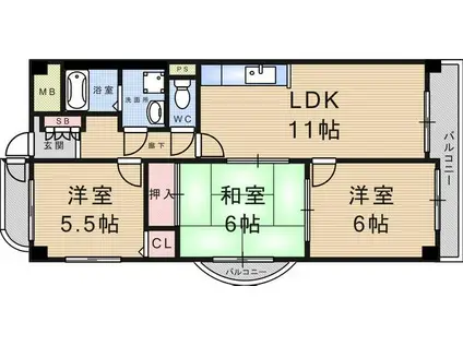 ラフォーレ武庫之荘(3LDK/5階)の間取り写真