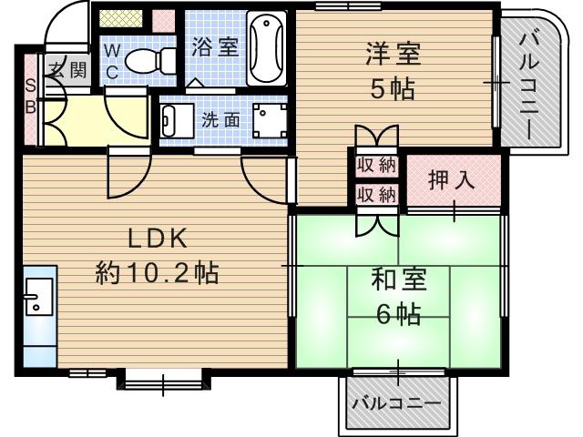 ラ・メゾン・クレール(2LDK/1階)の間取り写真