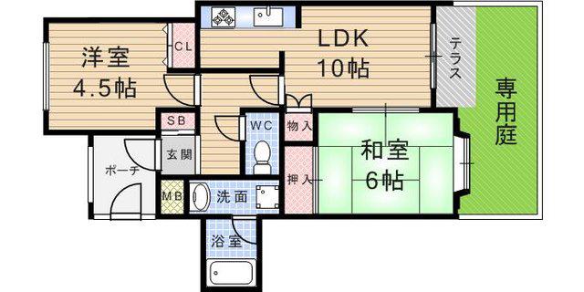 パークグリーン武庫之荘(2LDK/1階)の間取り写真