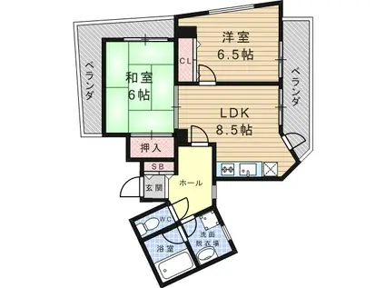 武庫之荘ジェメッリ(2LDK/6階)の間取り写真