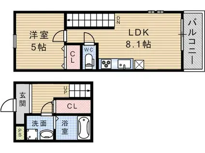 メゾネットMORINOVU(1LDK/2階)の間取り写真