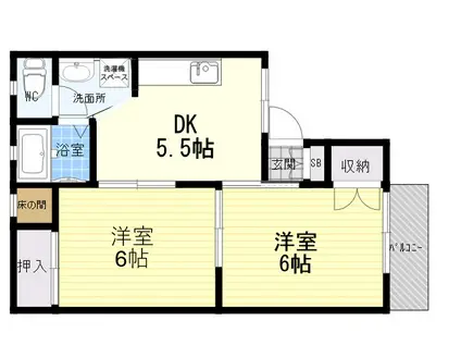 セジュール武庫之荘 北棟(2DK/1階)の間取り写真