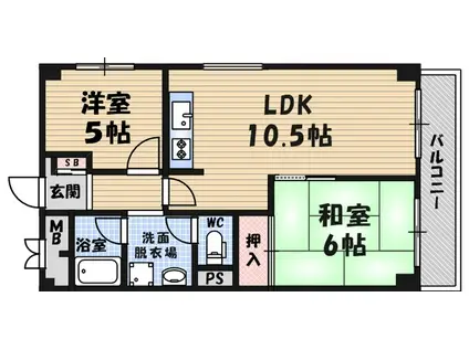 第2武庫之荘ハイム(2LDK/3階)の間取り写真