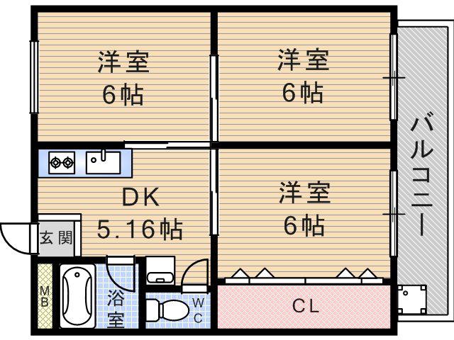 キャピタルビルド(3DK/3階)の間取り写真