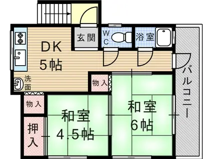 阪急神戸本線 武庫之荘駅 徒歩18分 2階建 築49年(2DK/2階)の間取り写真