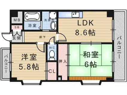 グレイスコート武庫之荘(2LDK/3階)の間取り写真