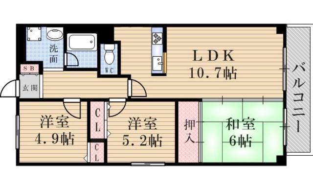 サンパティーク昆陽(3LDK/1階)の間取り写真