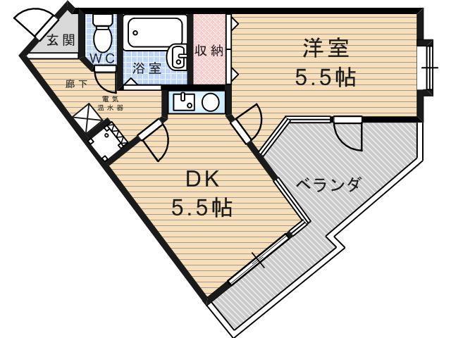 OSビル(1DK/2階)の間取り写真