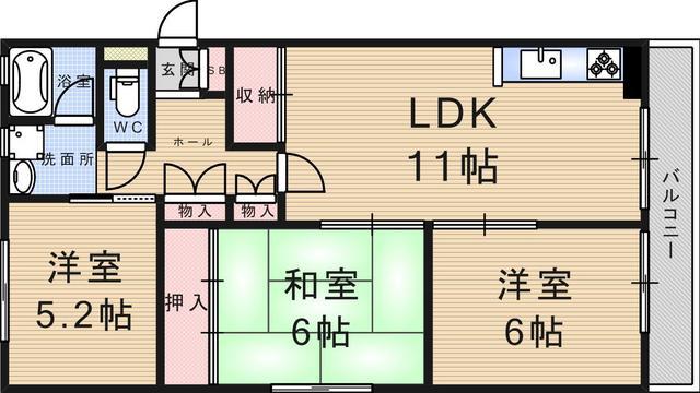 武庫之荘ガーデン(3LDK/2階)の間取り写真